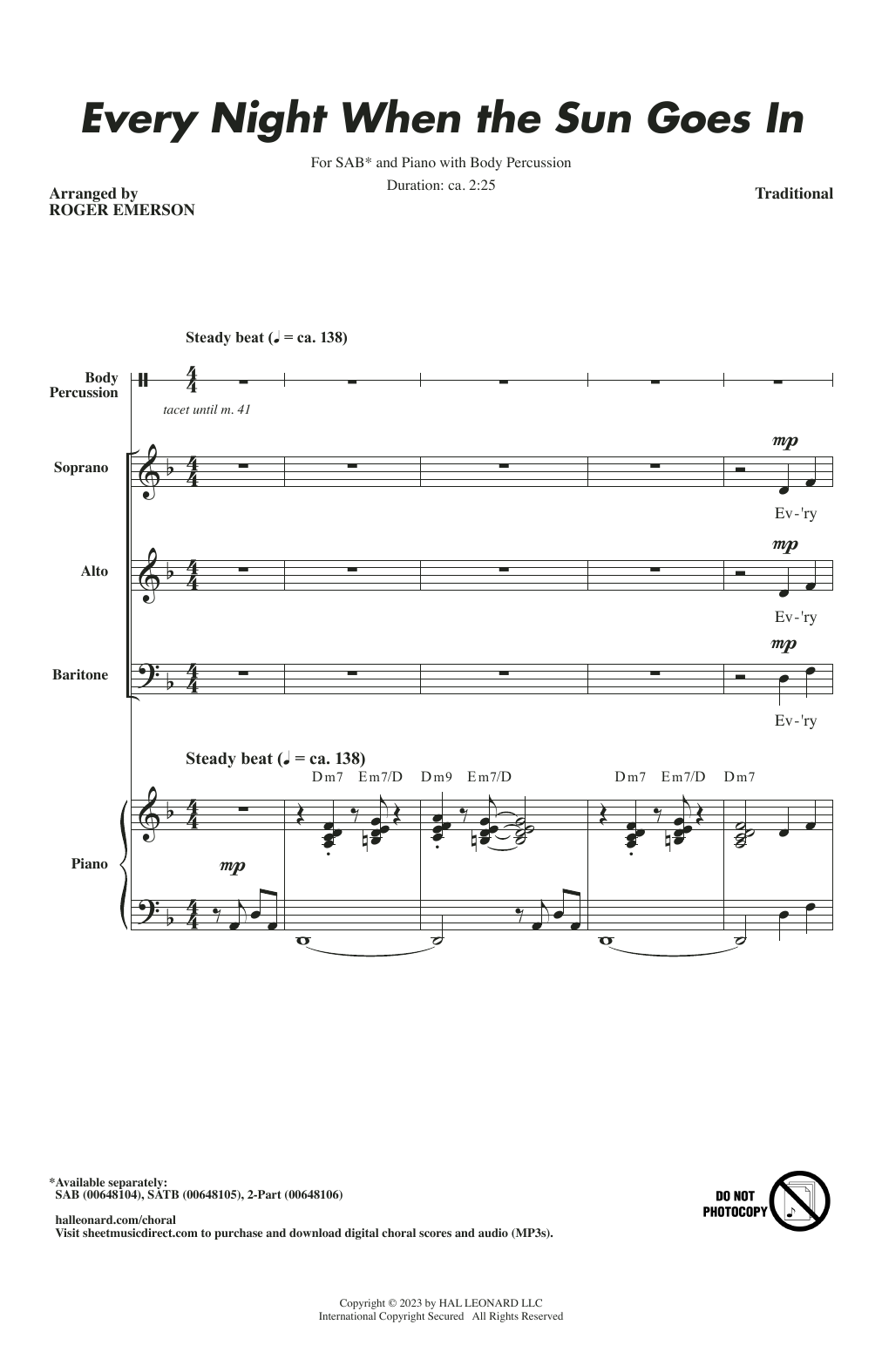 Download Traditional Every Night When The Sun Goes In (arr. Sheet Music