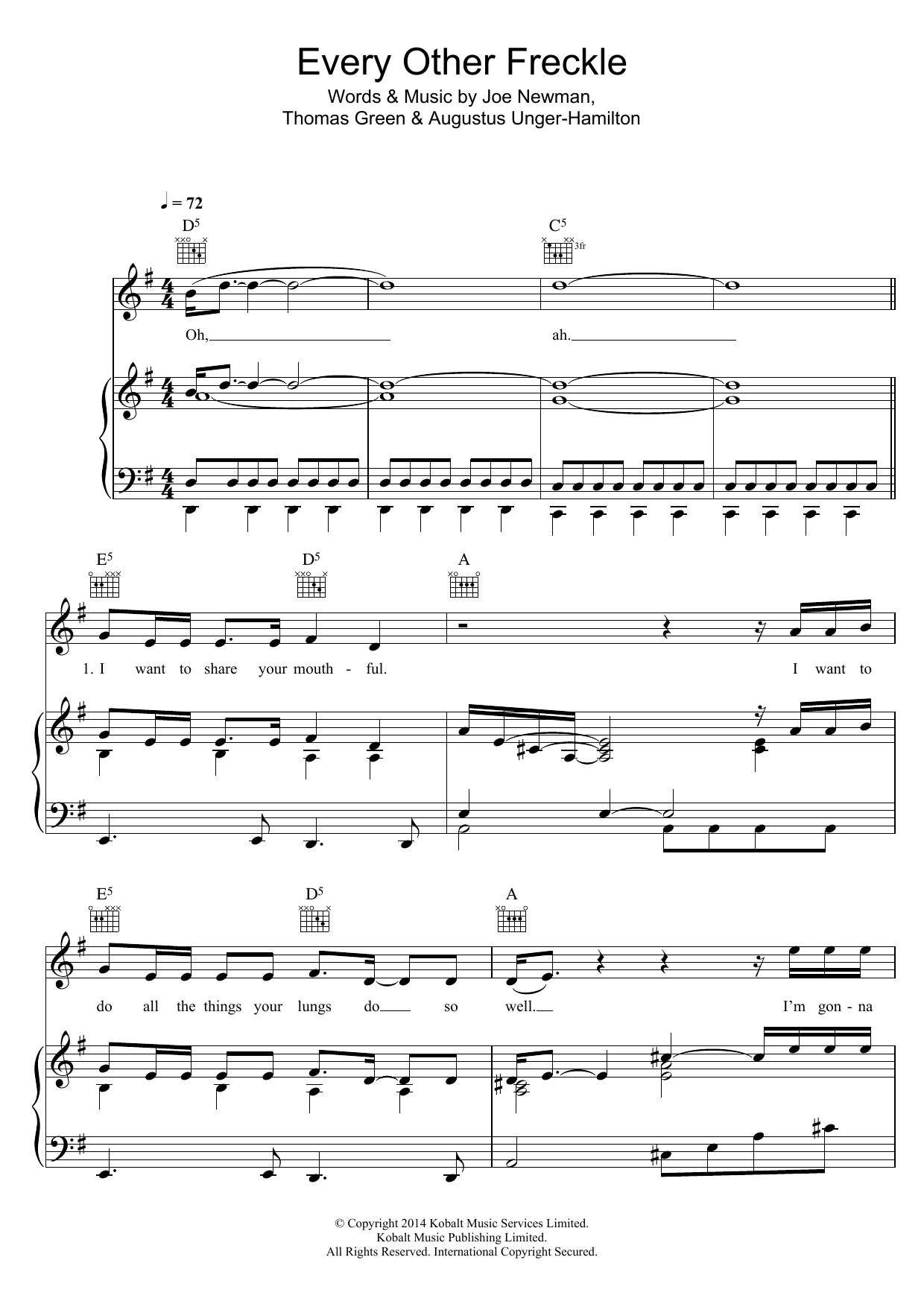 Download Alt-J Every Other Freckle Sheet Music