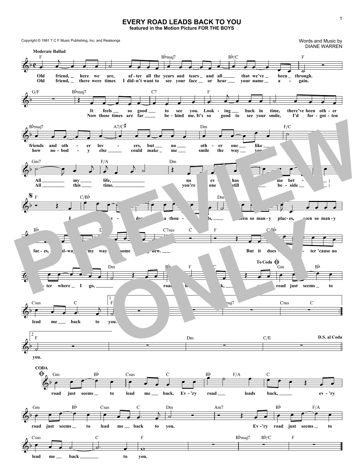 Download Diane Warren Every Road Leads Back To You Sheet Music