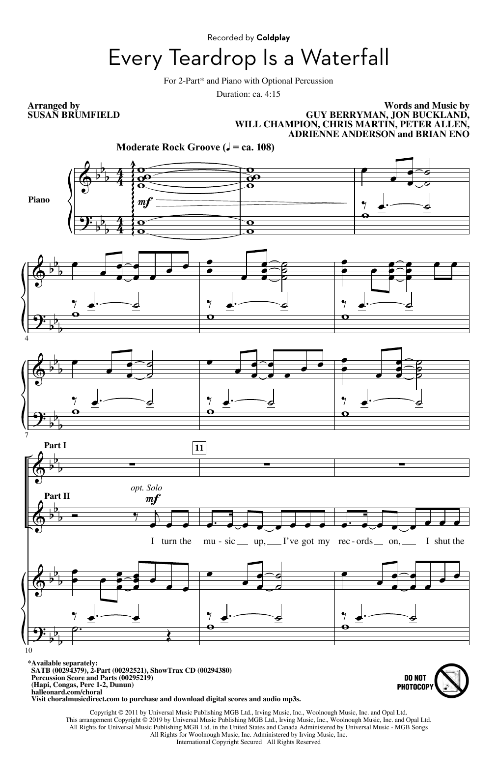 Download Coldplay Every Teardrop Is A Waterfall (arr. Sus Sheet Music