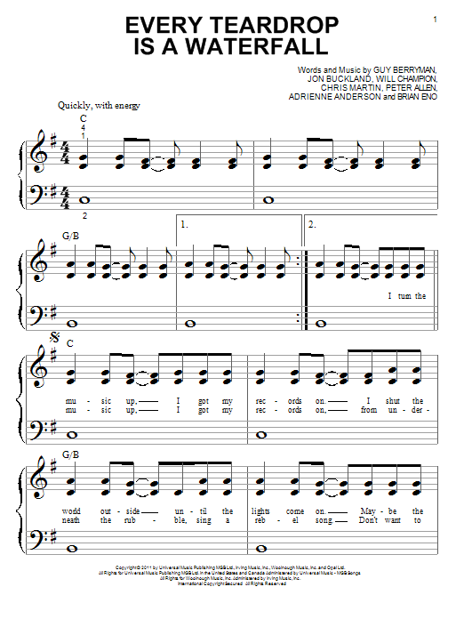 Download Coldplay Every Teardrop Is A Waterfall Sheet Music