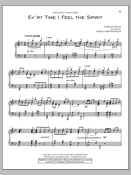 Download African-American Spiritual Every Time I Feel The Spirit Sheet Music