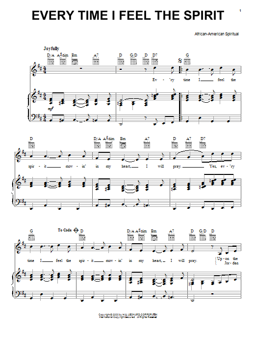 Download African-American Spiritual Every Time I Feel The Spirit Sheet Music