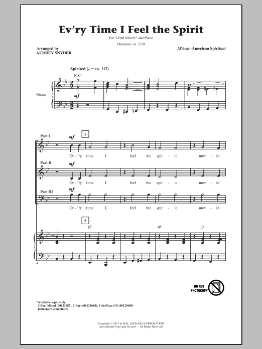 Download African-American Spiritual Every Time I Feel The Spirit (arr. Audr Sheet Music