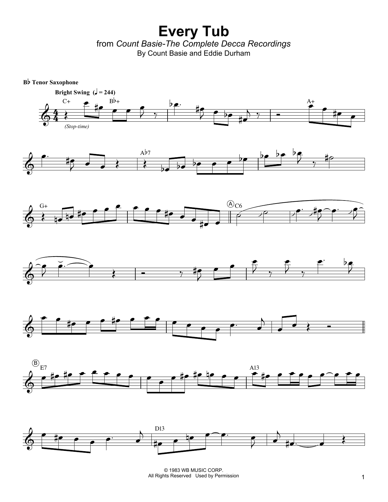Download Lester Young Every Tub Sheet Music