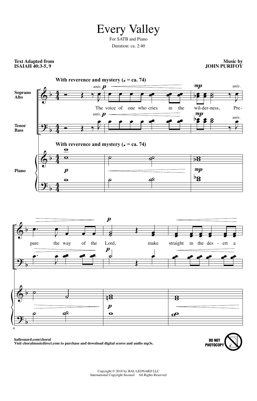 Download John Purifoy Every Valley Sheet Music