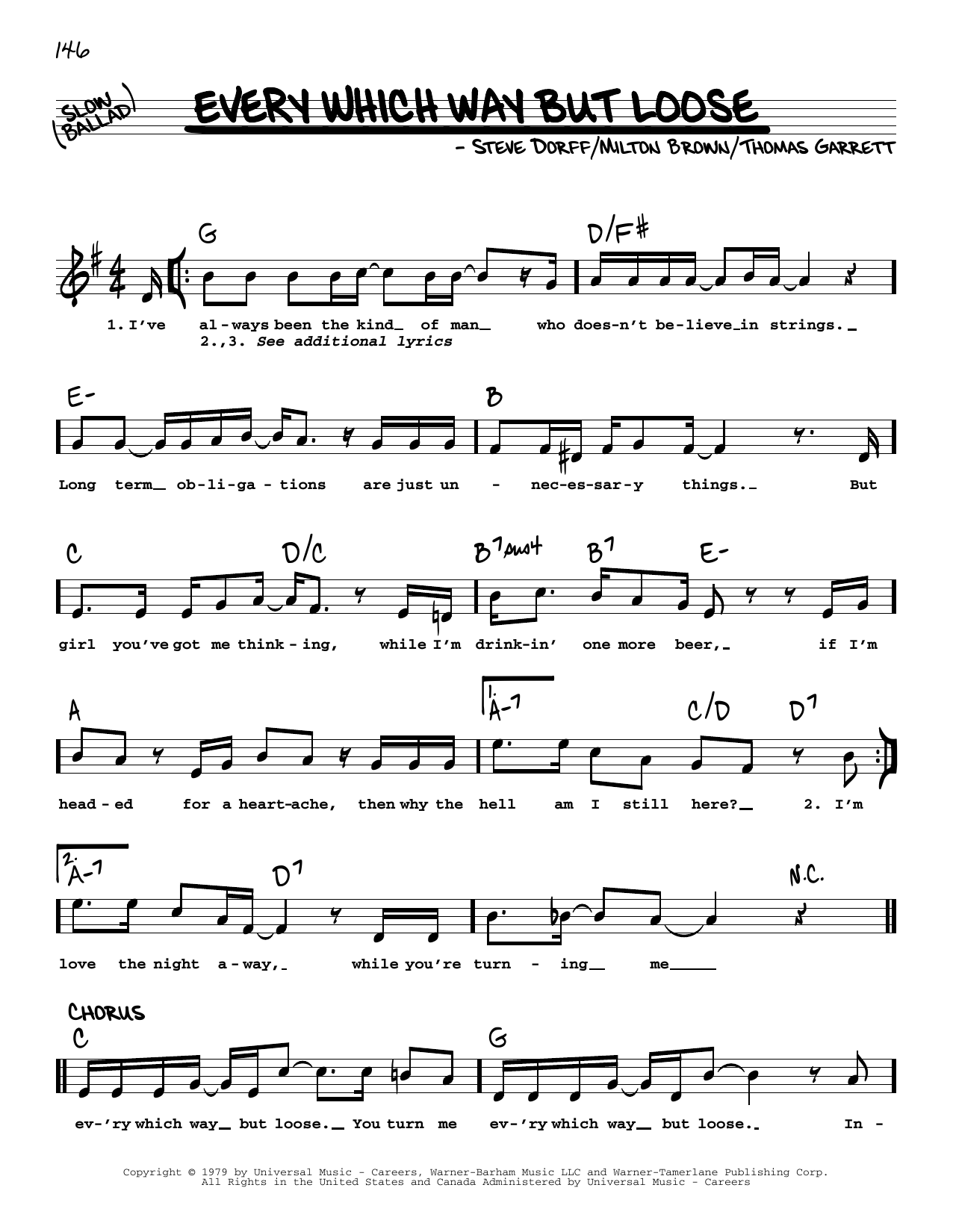 Download Eddie Rabbit Every Which Way But Loose Sheet Music