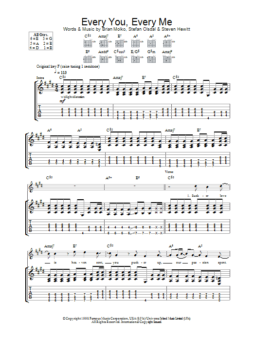 Download Placebo Every You Every Me Sheet Music