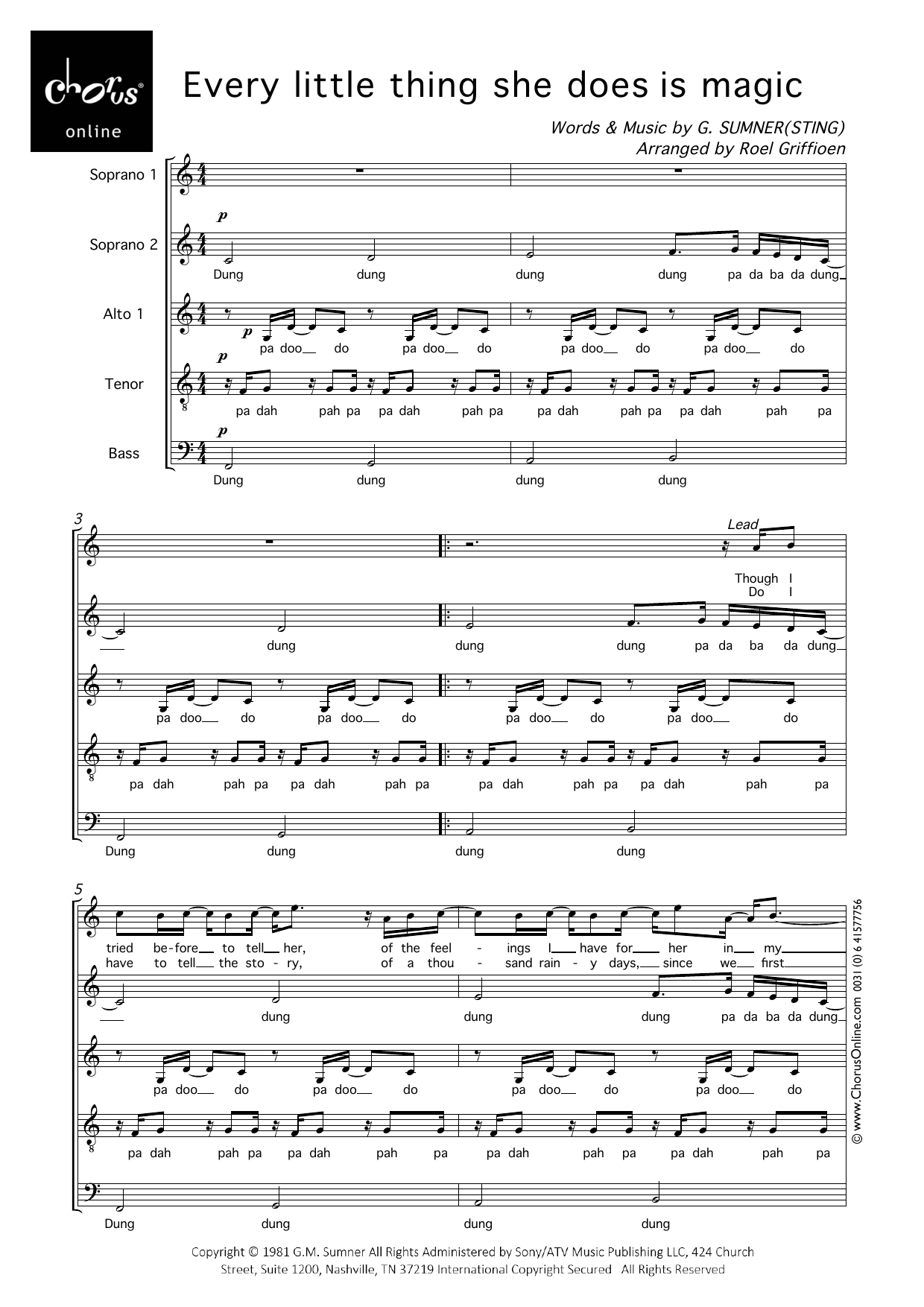 The Police Every Little Thing She Does Is Magic (arr. Roel Griffioen) sheet music notes printable PDF score
