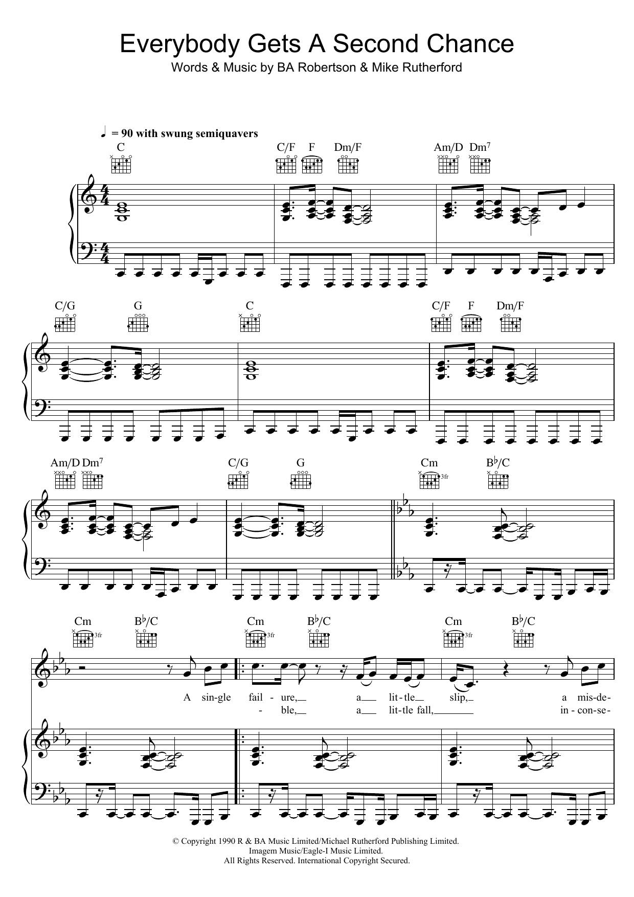 Download Mike and The Mechanics Everybody Gets A Second Chance Sheet Music