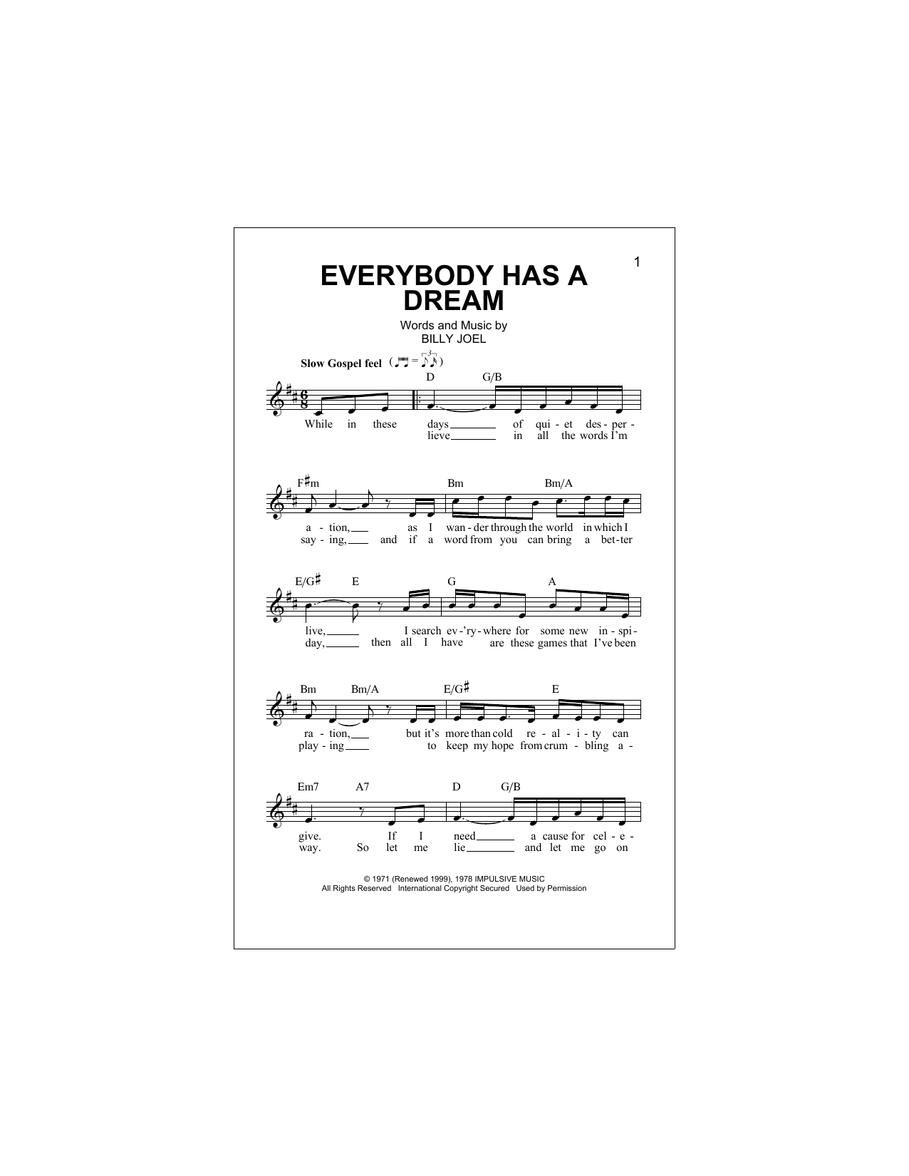 Download Billy Joel Everybody Has A Dream Sheet Music