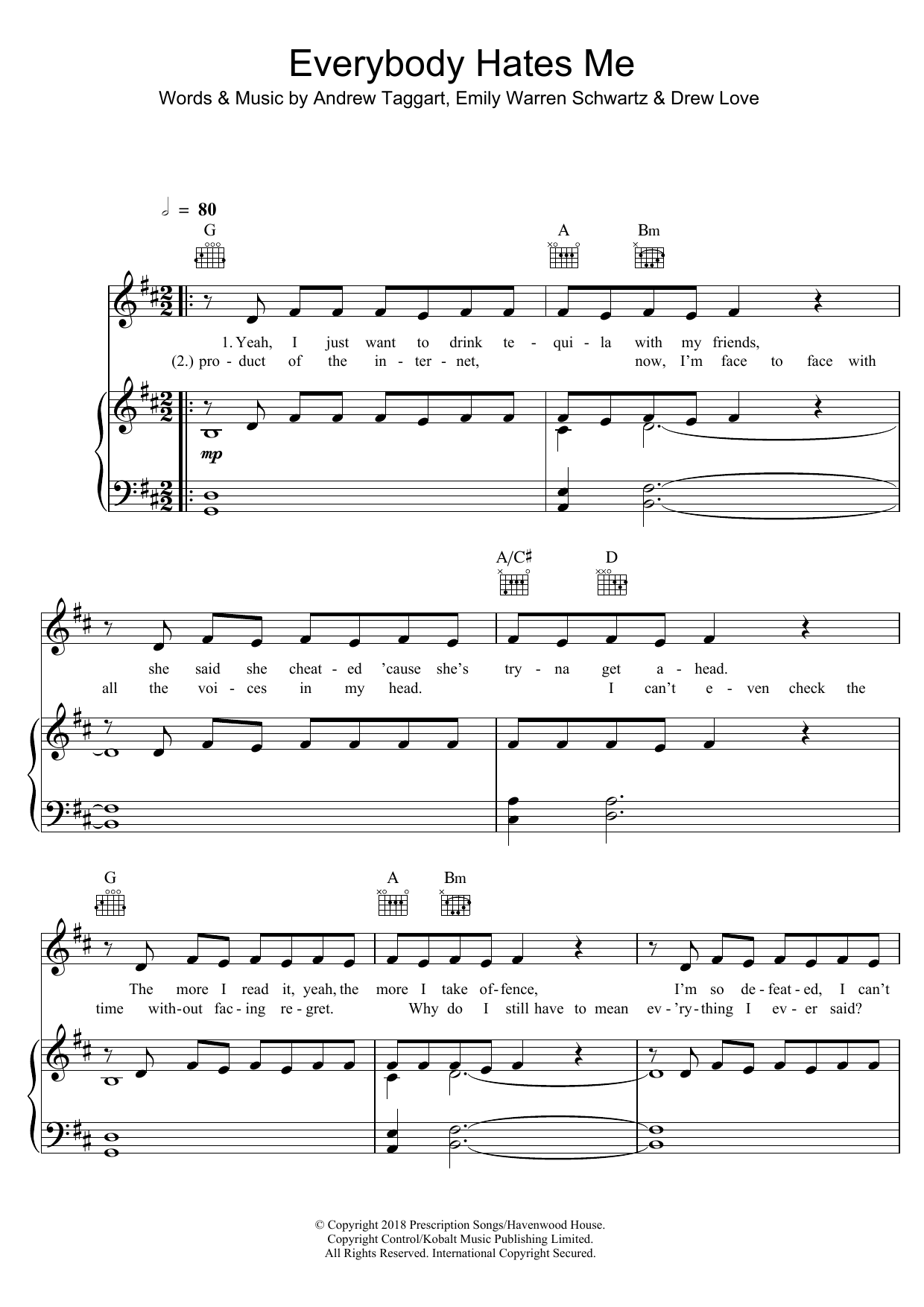 Download The Chainsmokers Everybody Hates Me Sheet Music