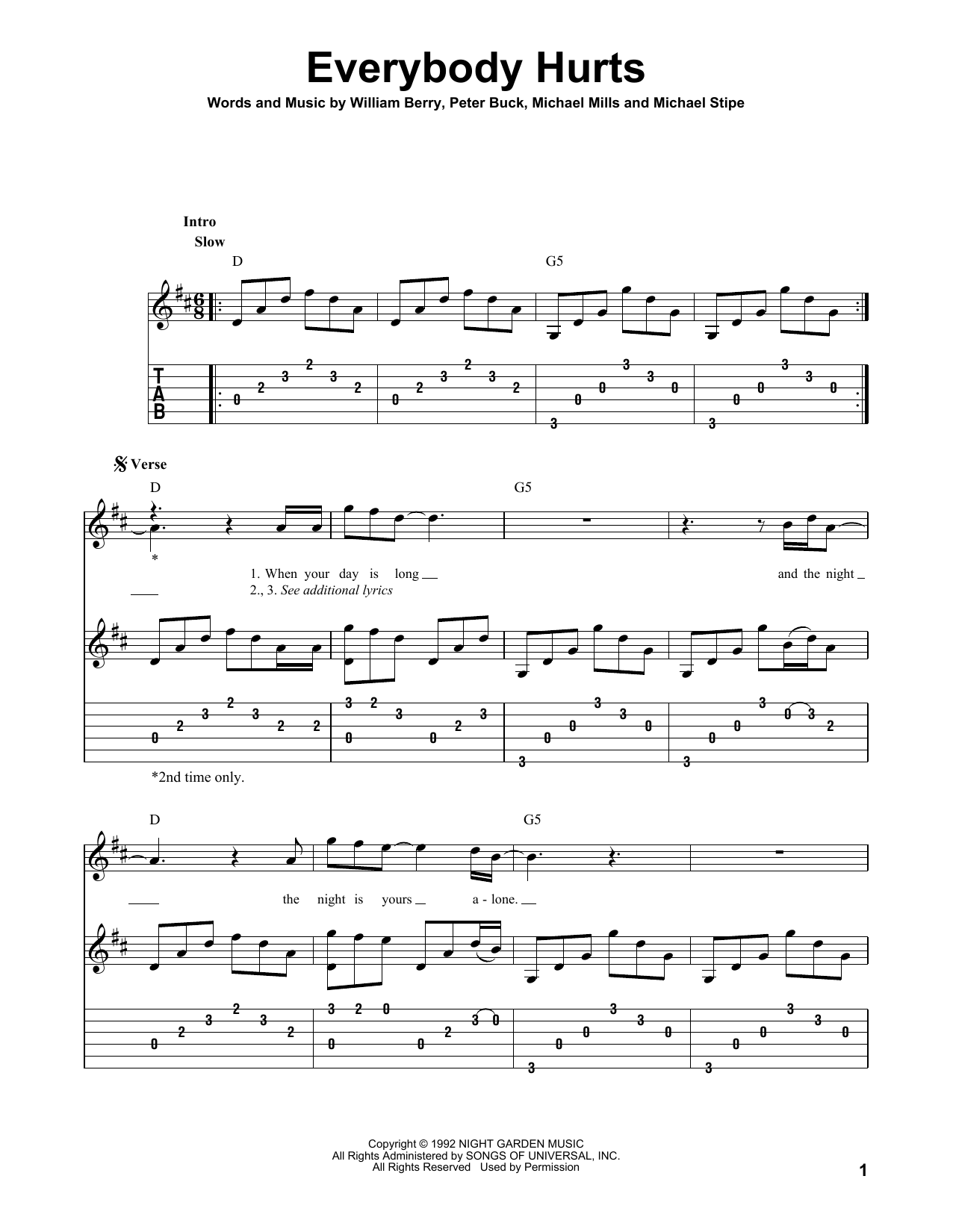 Download R.E.M. Everybody Hurts Sheet Music