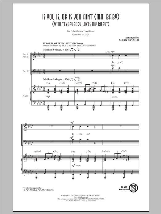 Download Louis Jordan Is You Is, Or Is You Ain't (Ma' Baby) ( Sheet Music