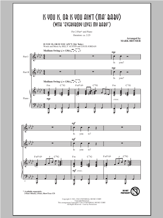Download Louis Jordan Is You Is, Or Is You Ain't (Ma' Baby) ( Sheet Music