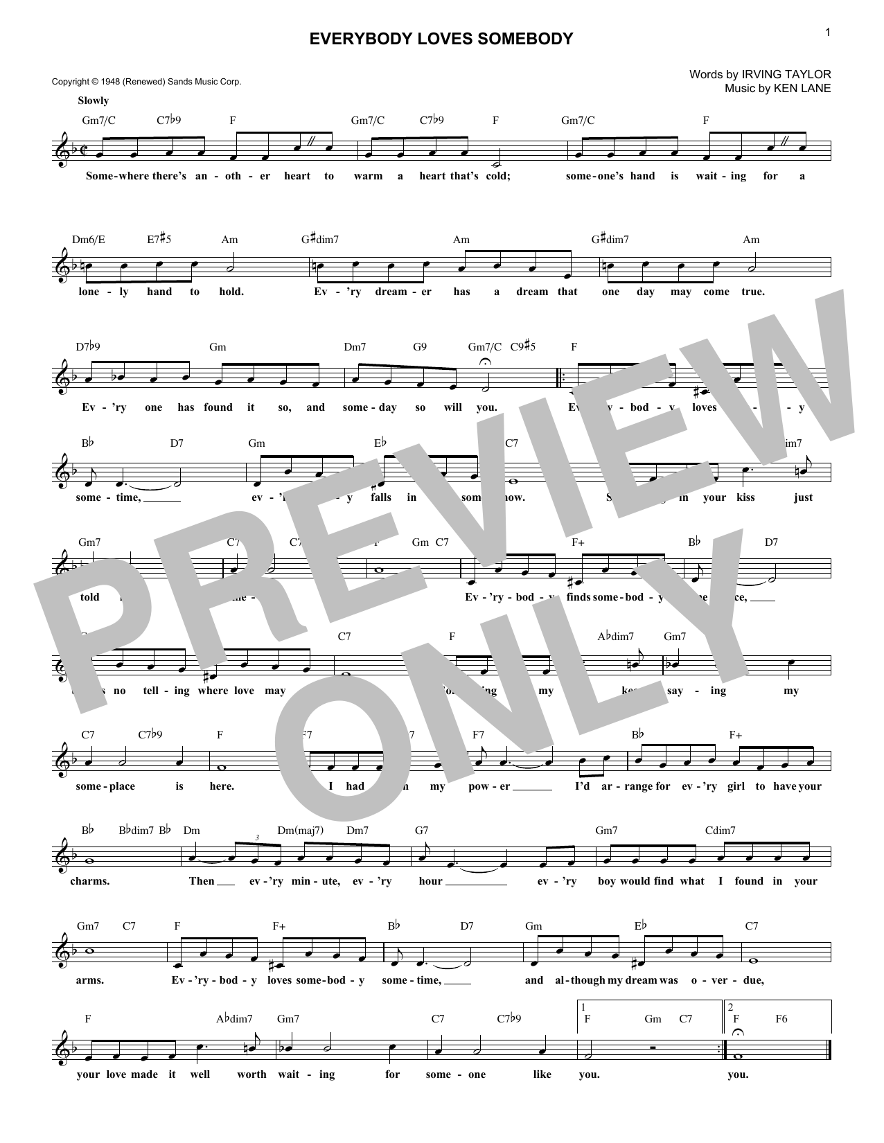 Download Dean Martin Everybody Loves Somebody Sheet Music