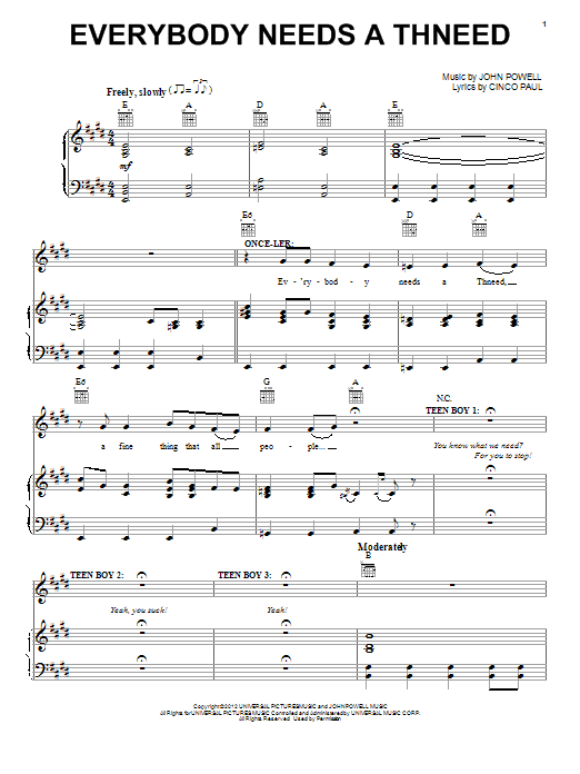 Download John Powell Everybody Needs A Thneed Sheet Music