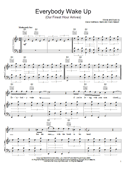 Download Dave Matthews Band Everybody Wake Up (Our Finest Hour Arri Sheet Music