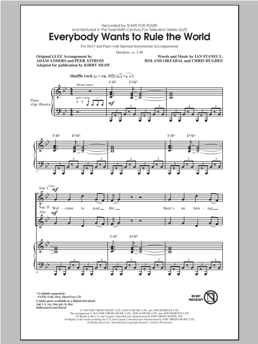 Download Tears for Fears Everybody Wants To Rule The World (arr. Sheet Music