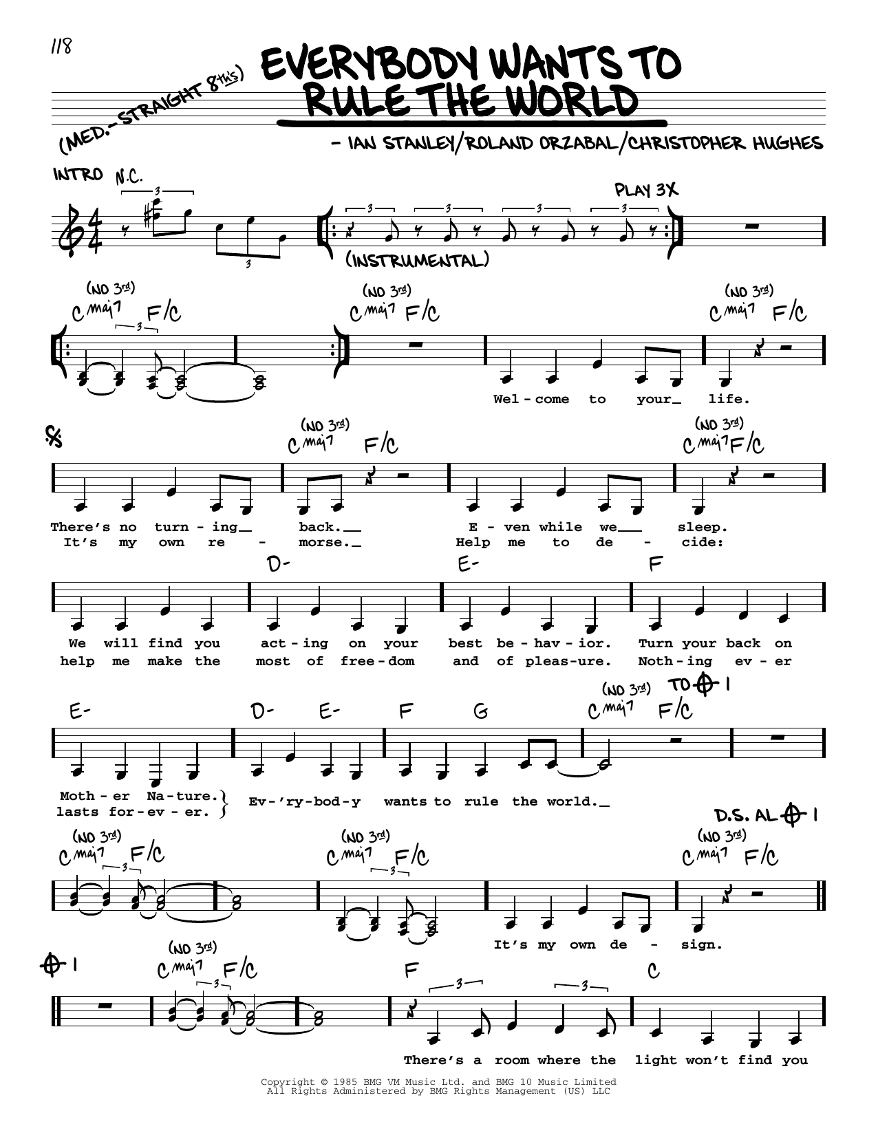 Download Tears For Fears Everybody Wants To Rule The World Sheet Music
