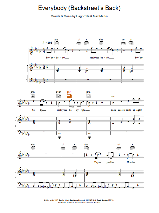 Backstreet Boys Everybody (Backstreet's Back) sheet music notes printable PDF score