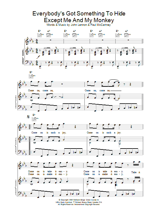 The Beatles Everybody's Got Something To Hide etc. sheet music notes printable PDF score