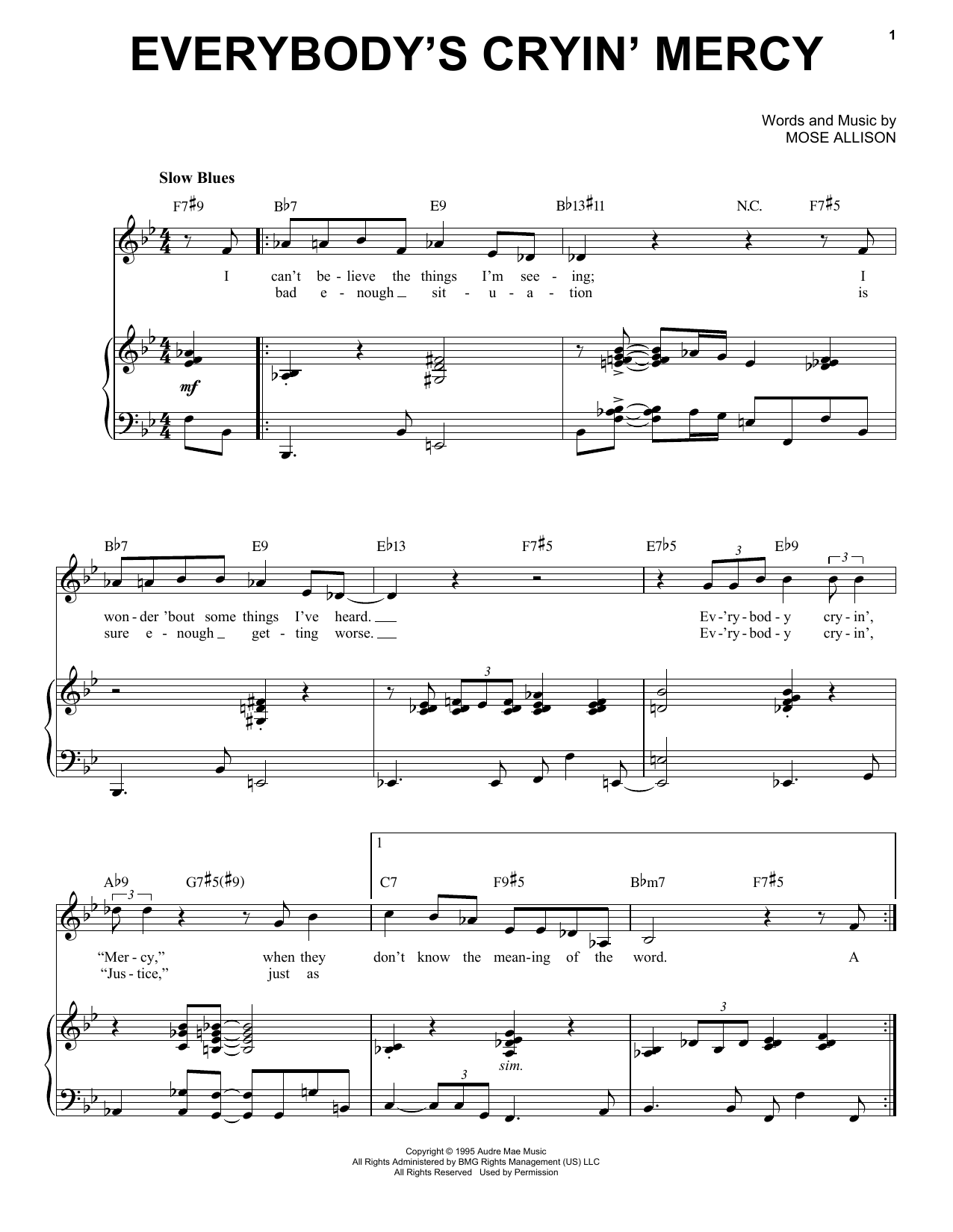 Download Mose Allison Everybody's Cryin' Mercy Sheet Music