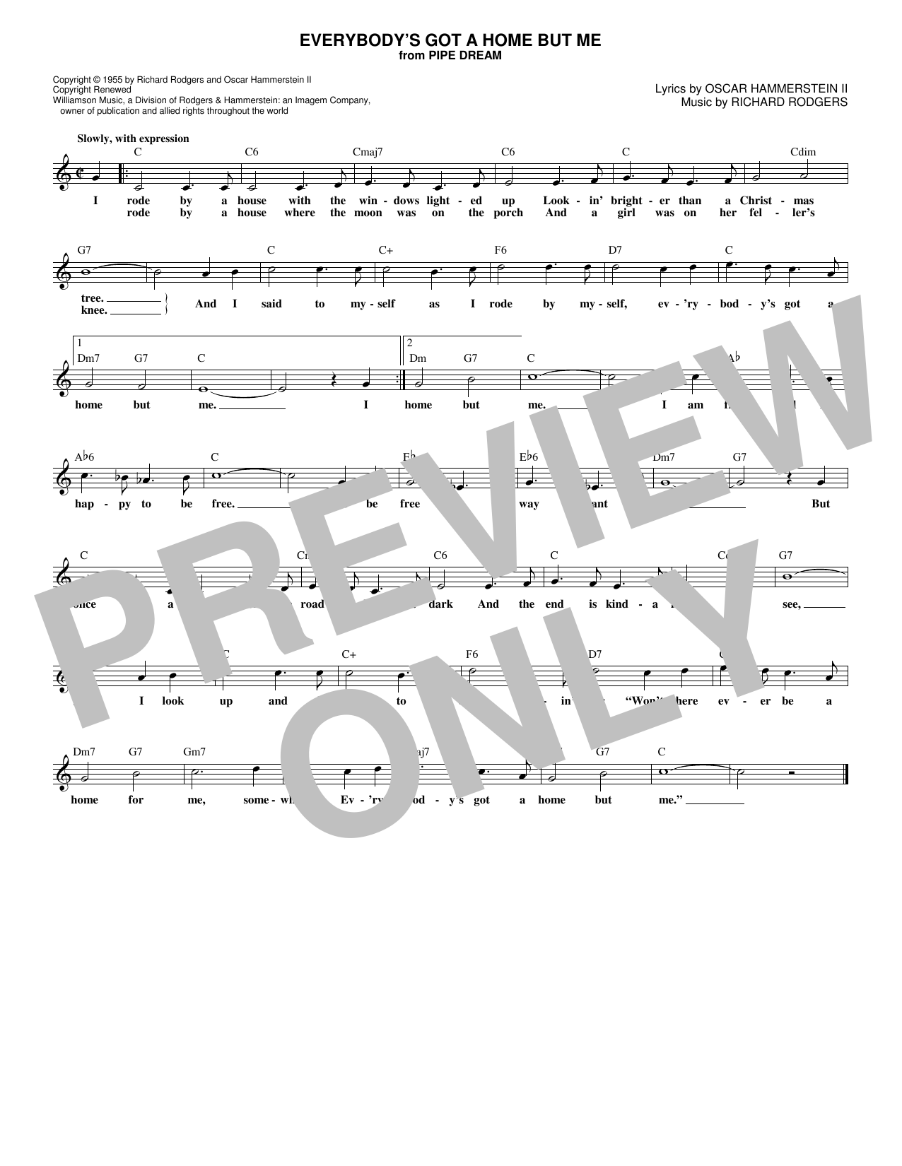 Download Rodgers & Hammerstein Everybody's Got A Home But Me Sheet Music