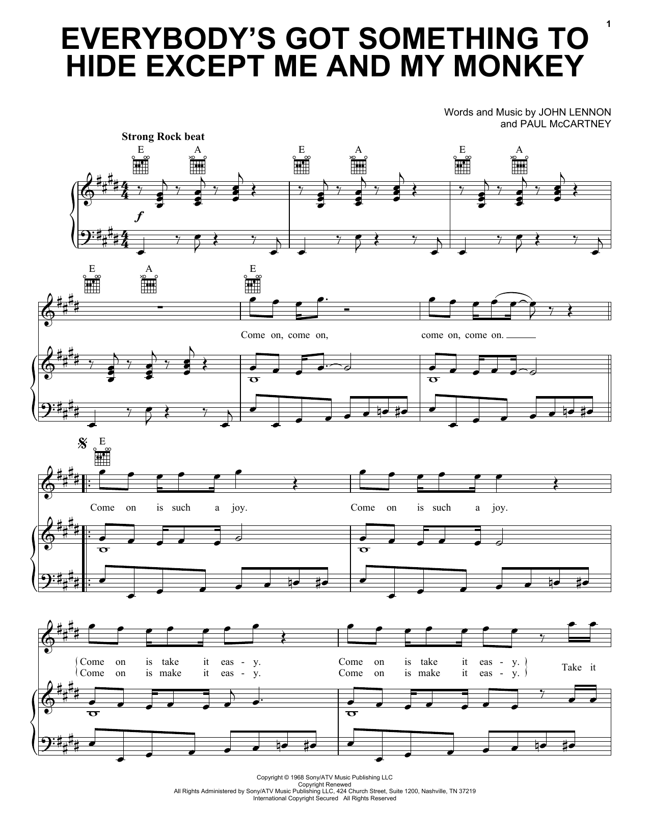 Download The Beatles Everybody's Got Something To Hide Excep Sheet Music