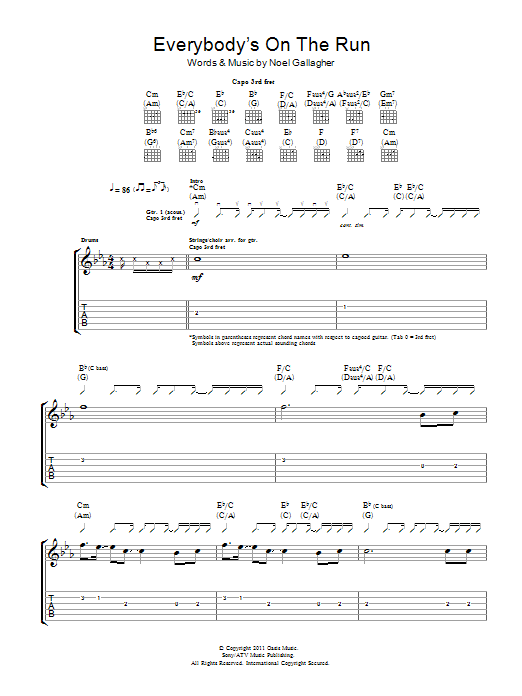 Download Noel Gallagher's High Flying Birds Everybody's On The Run Sheet Music