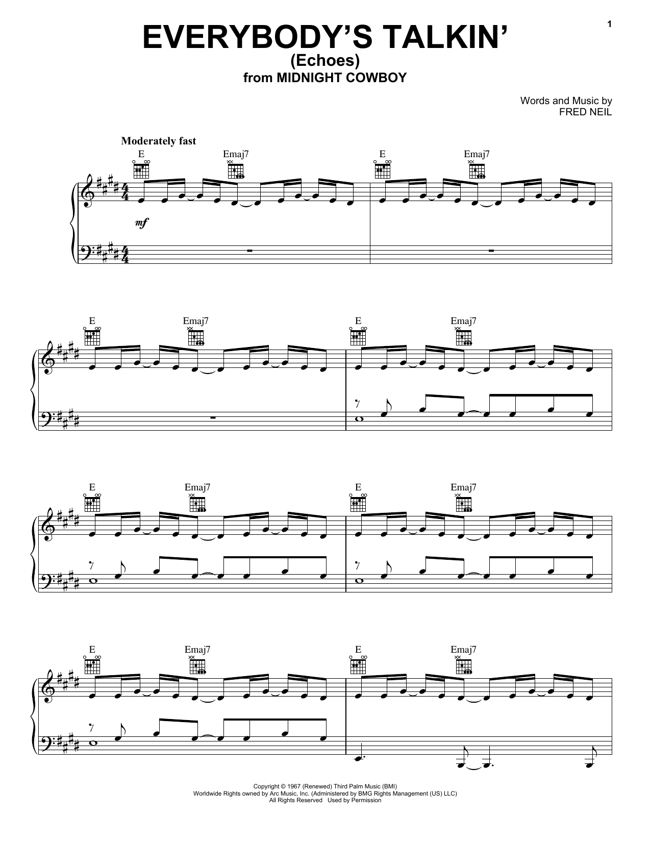 Download Harry Nilsson Everybody's Talkin' (Echoes) Sheet Music