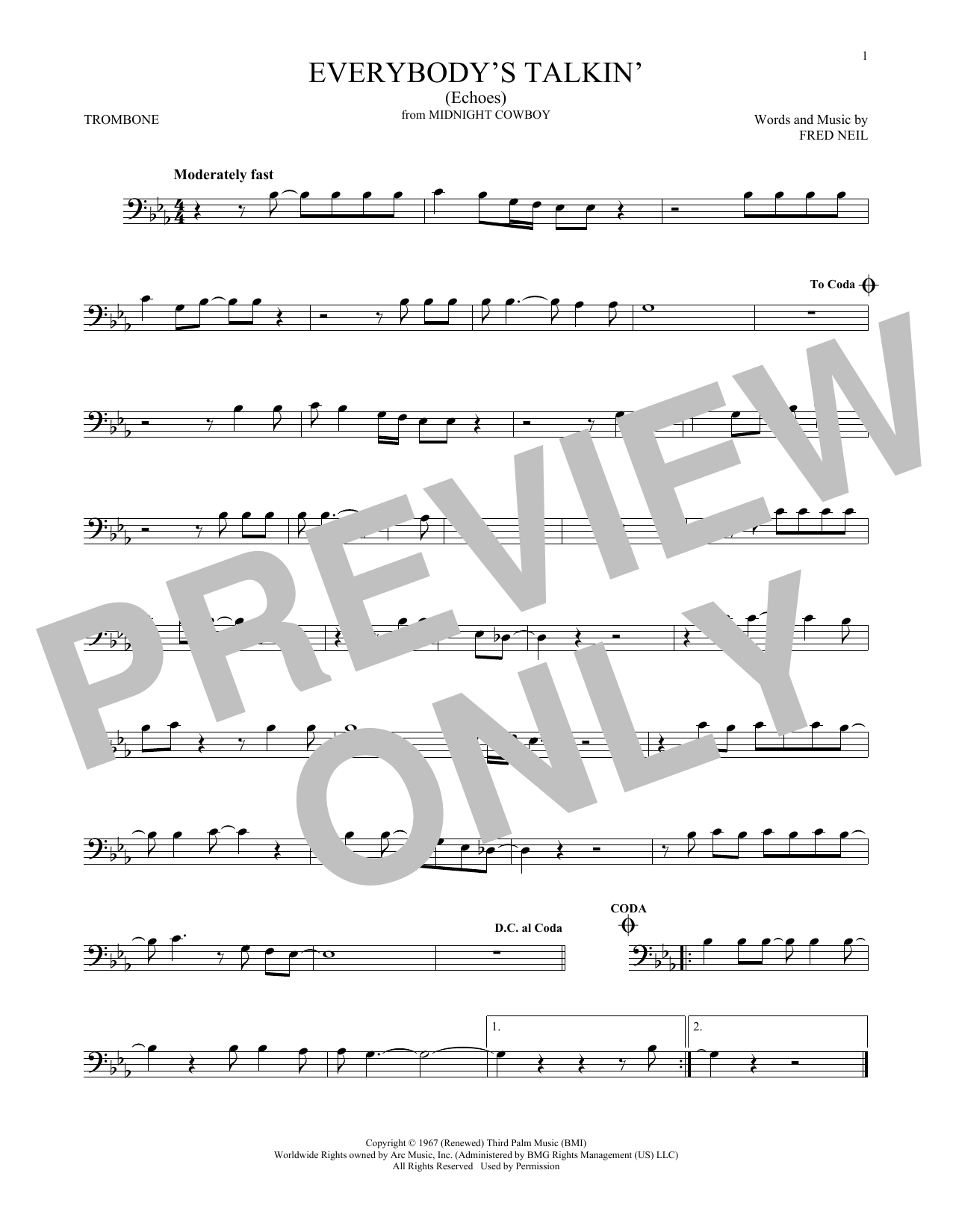 Download Harry Nilsson Everybody's Talkin' (Echoes) Sheet Music