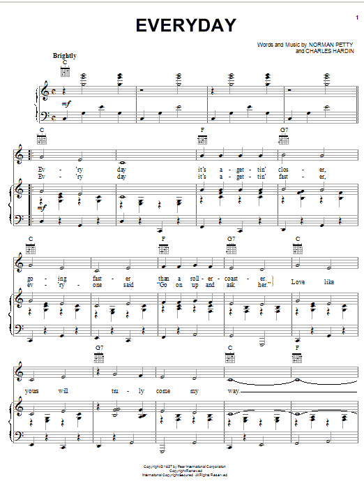 Buddy Holly Everyday sheet music notes printable PDF score