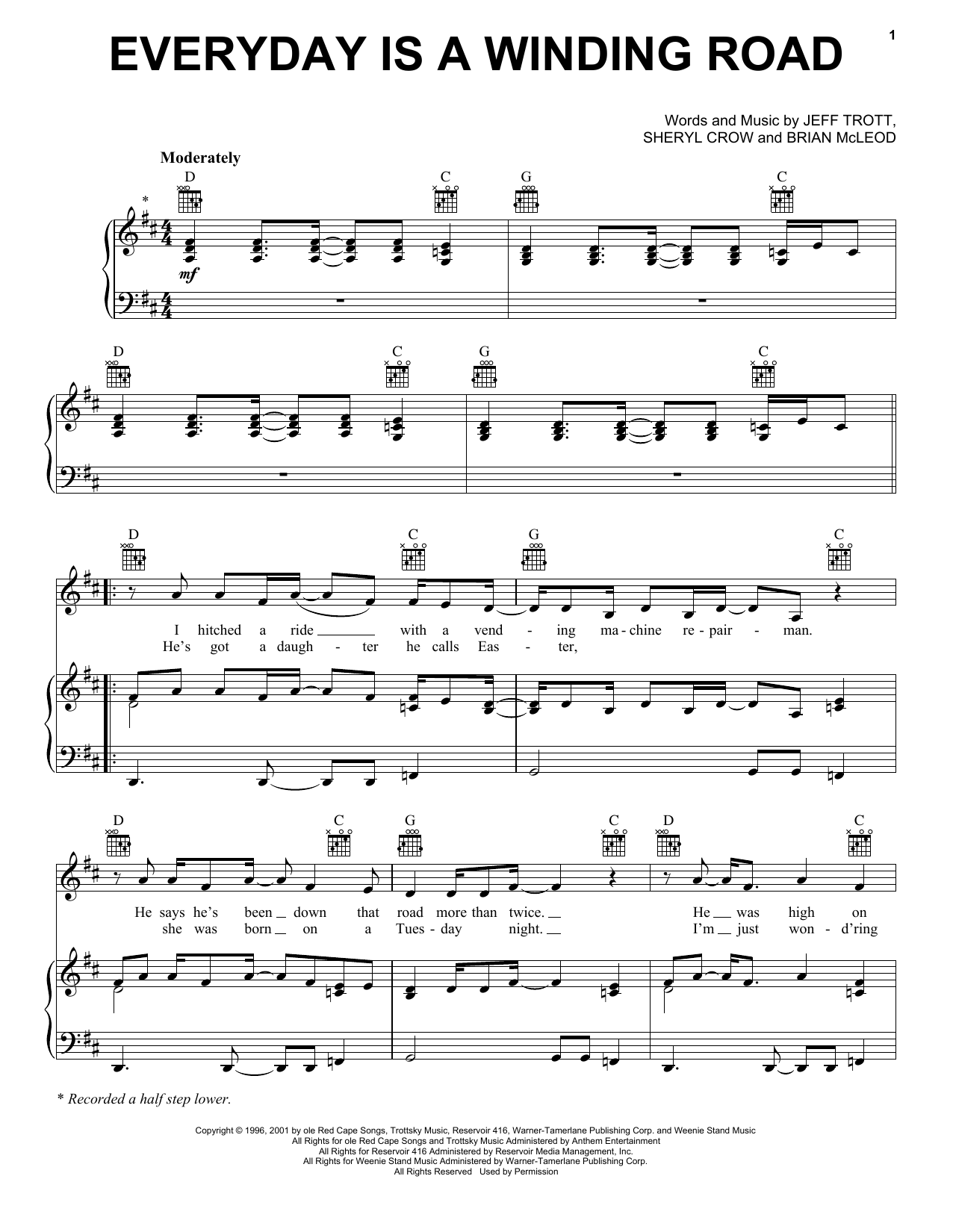 Download Sheryl Crow Everyday Is A Winding Road Sheet Music