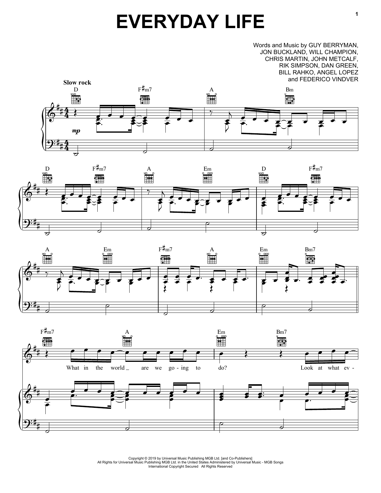 Download Coldplay Everyday Life Sheet Music
