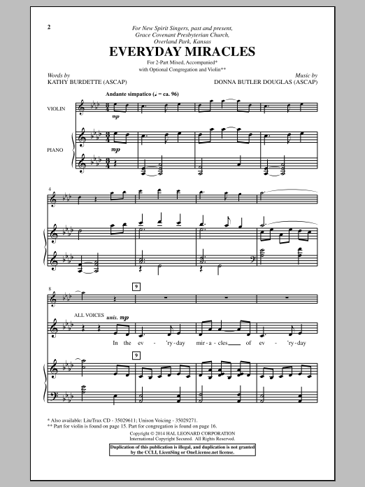 Download Donna Butler Douglas Everyday Miracles Sheet Music