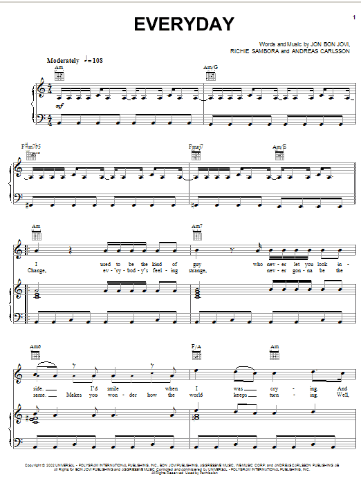 Bon Jovi Everyday sheet music notes printable PDF score