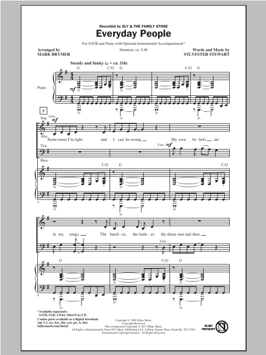Download Mark Brymer Everyday People Sheet Music