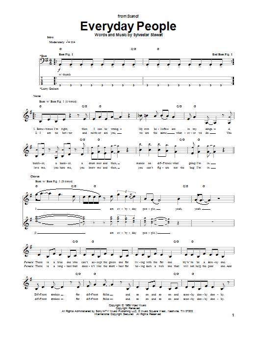 Download Sly & The Family Stone Everyday People Sheet Music