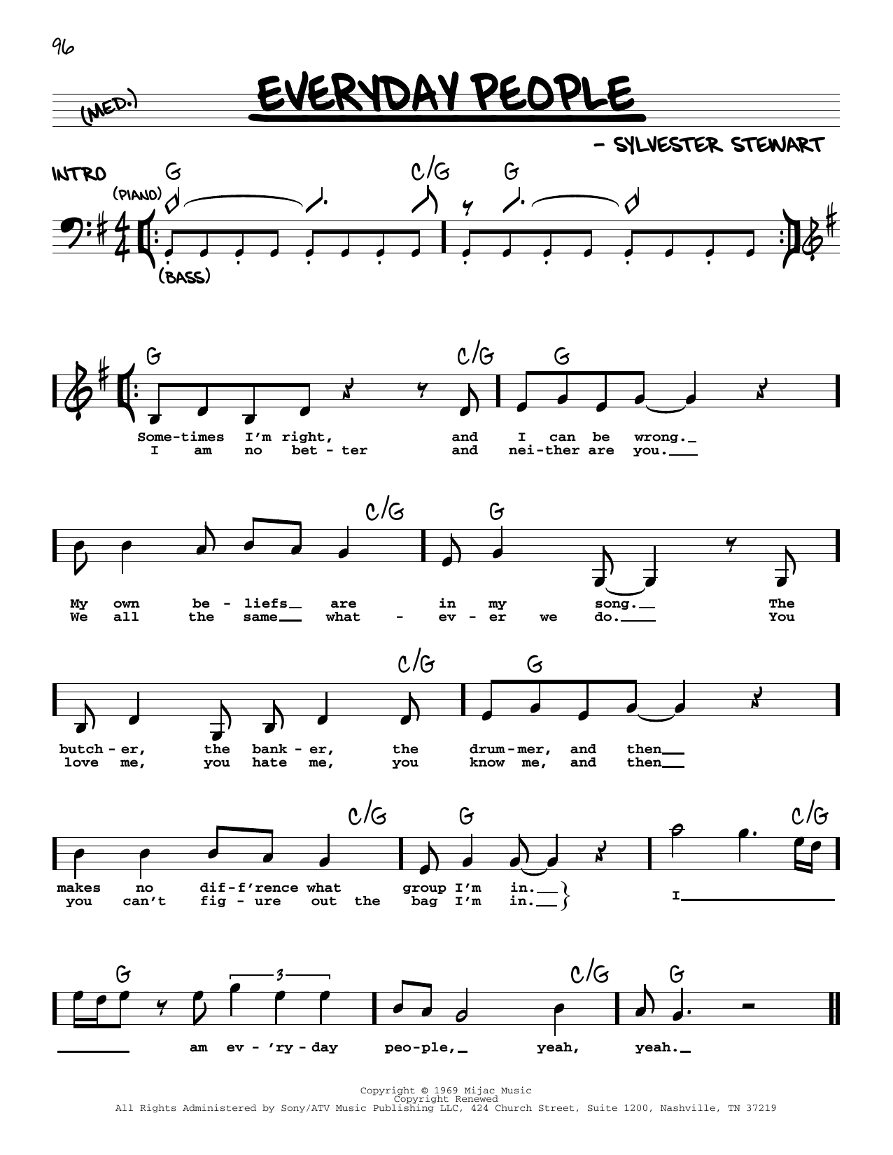 Download Sly & The Family Stone Everyday People Sheet Music