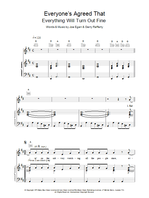 Gerry Rafferty Everyone's Agreed That Everything Will Turn Out Fine sheet music notes printable PDF score