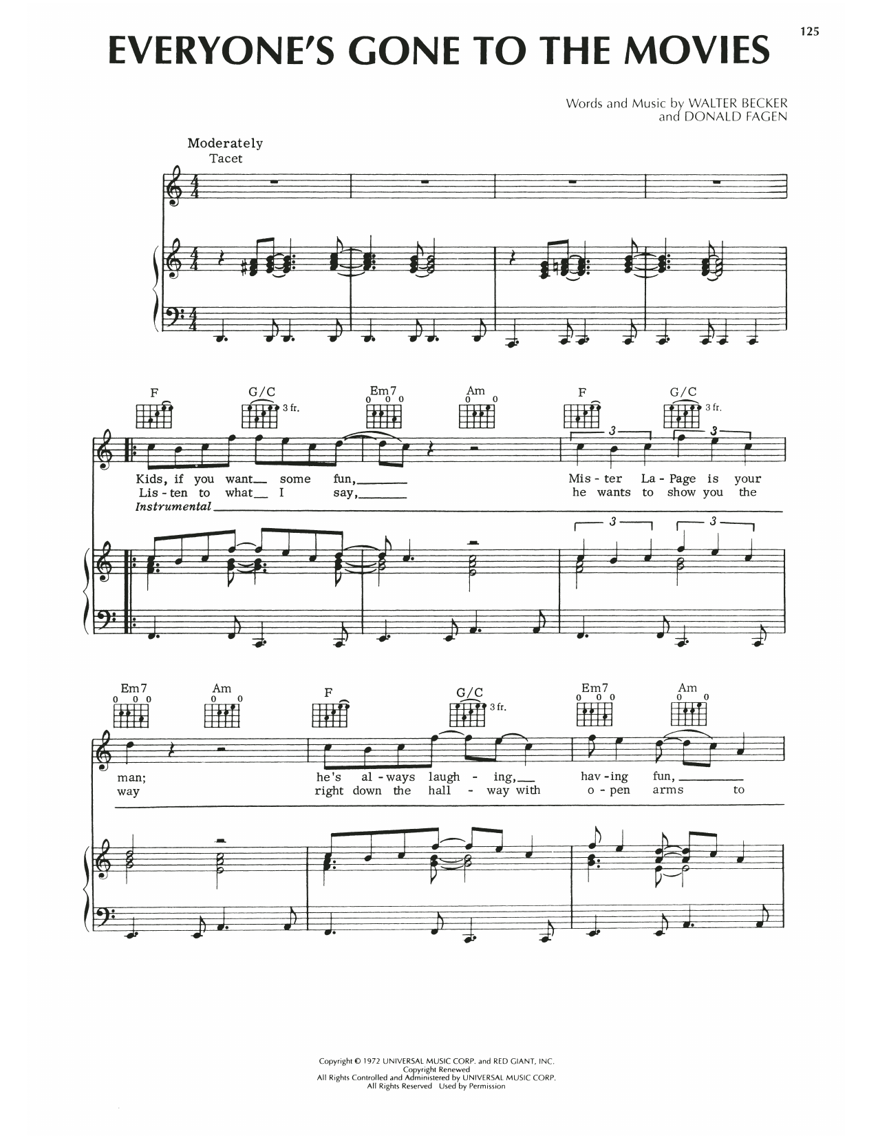 Download Steely Dan Everyone's Gone To The Movies Sheet Music