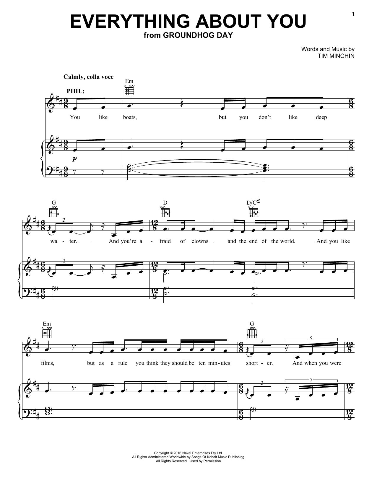 Download Tim Minchin Everything About You (from Groundhog Da Sheet Music