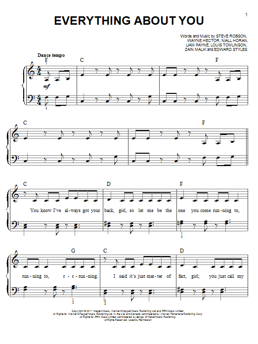 Download One Direction Everything About You Sheet Music