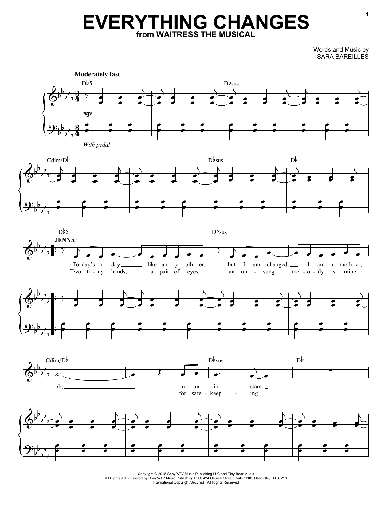 Download Sara Bareilles Everything Changes (from Waitress The M Sheet Music