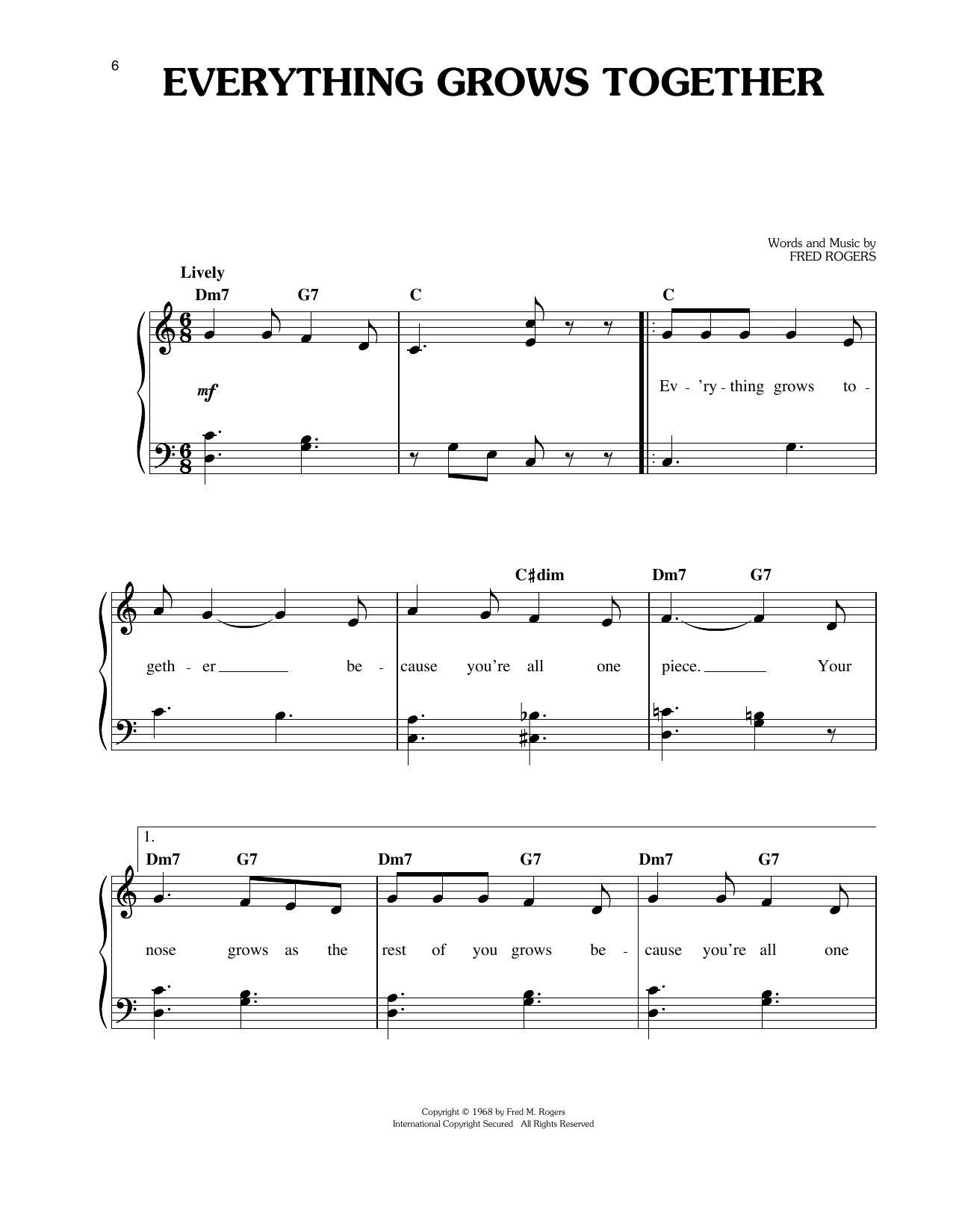 Download Fred Rogers Everything Grows Together Sheet Music