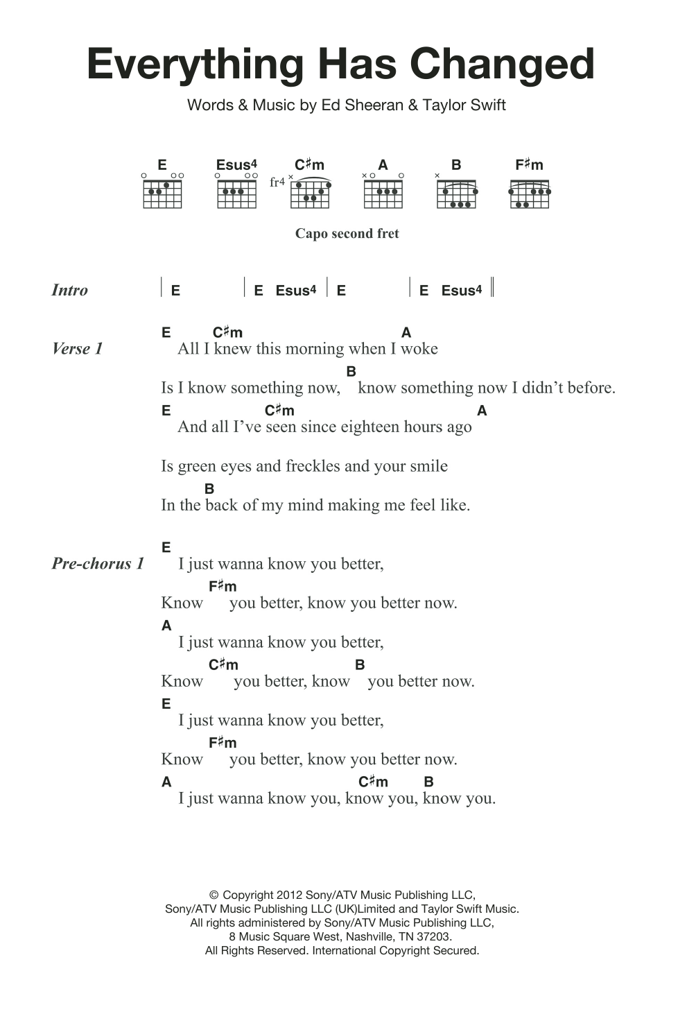Download Taylor Swift Everything Has Changed (feat. Ed Sheera Sheet Music