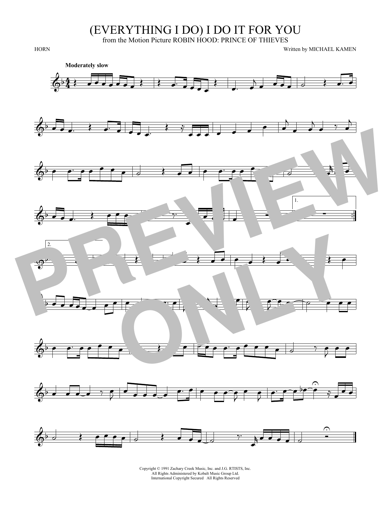 Download Bryan Adams (Everything I Do) I Do It For You Sheet Music