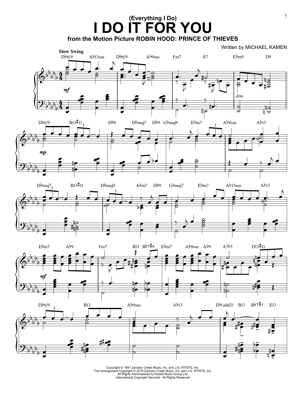 Download Bryan Adams (Everything I Do) I Do It For You [Jazz Sheet Music