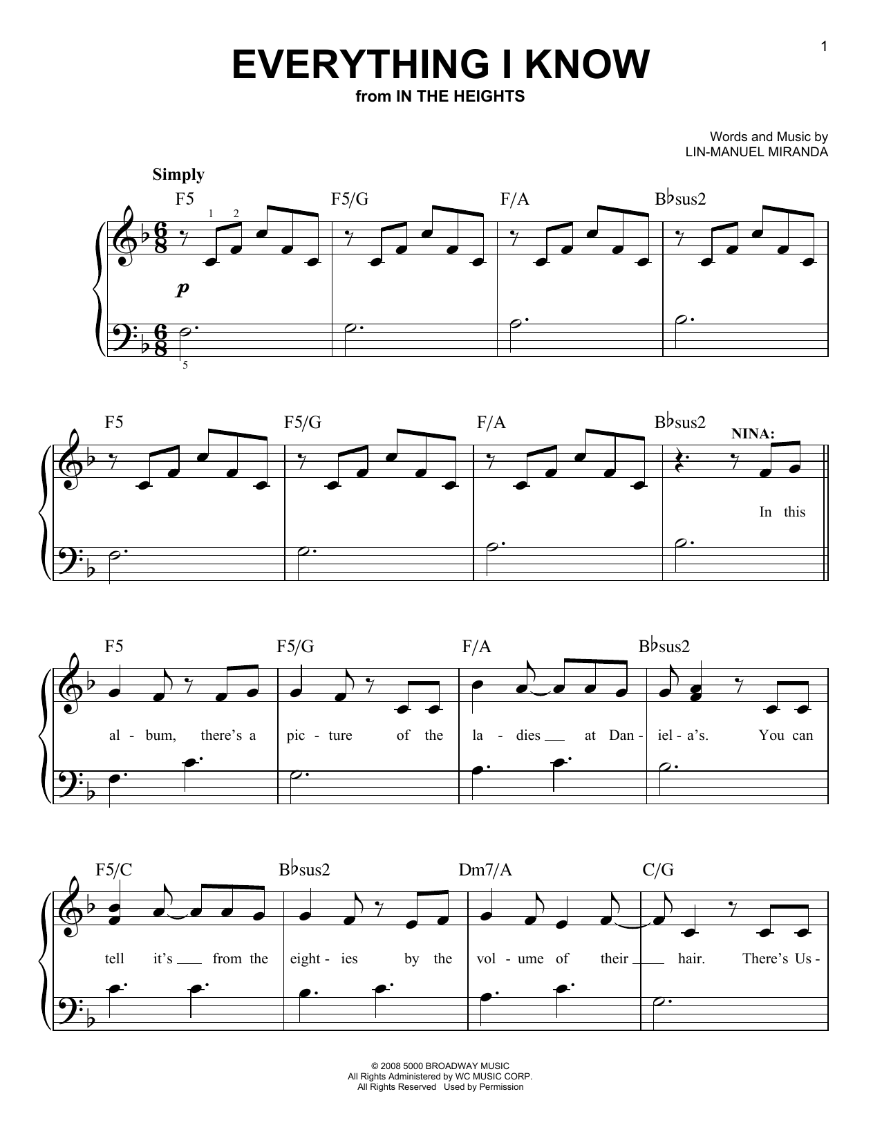Download Lin-Manuel Miranda Everything I Know (from In The Heights) Sheet Music